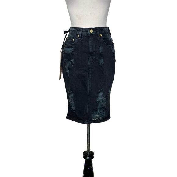 Ksubi black distressed tune jean mini skirt size 25 - Picture 14 of 15